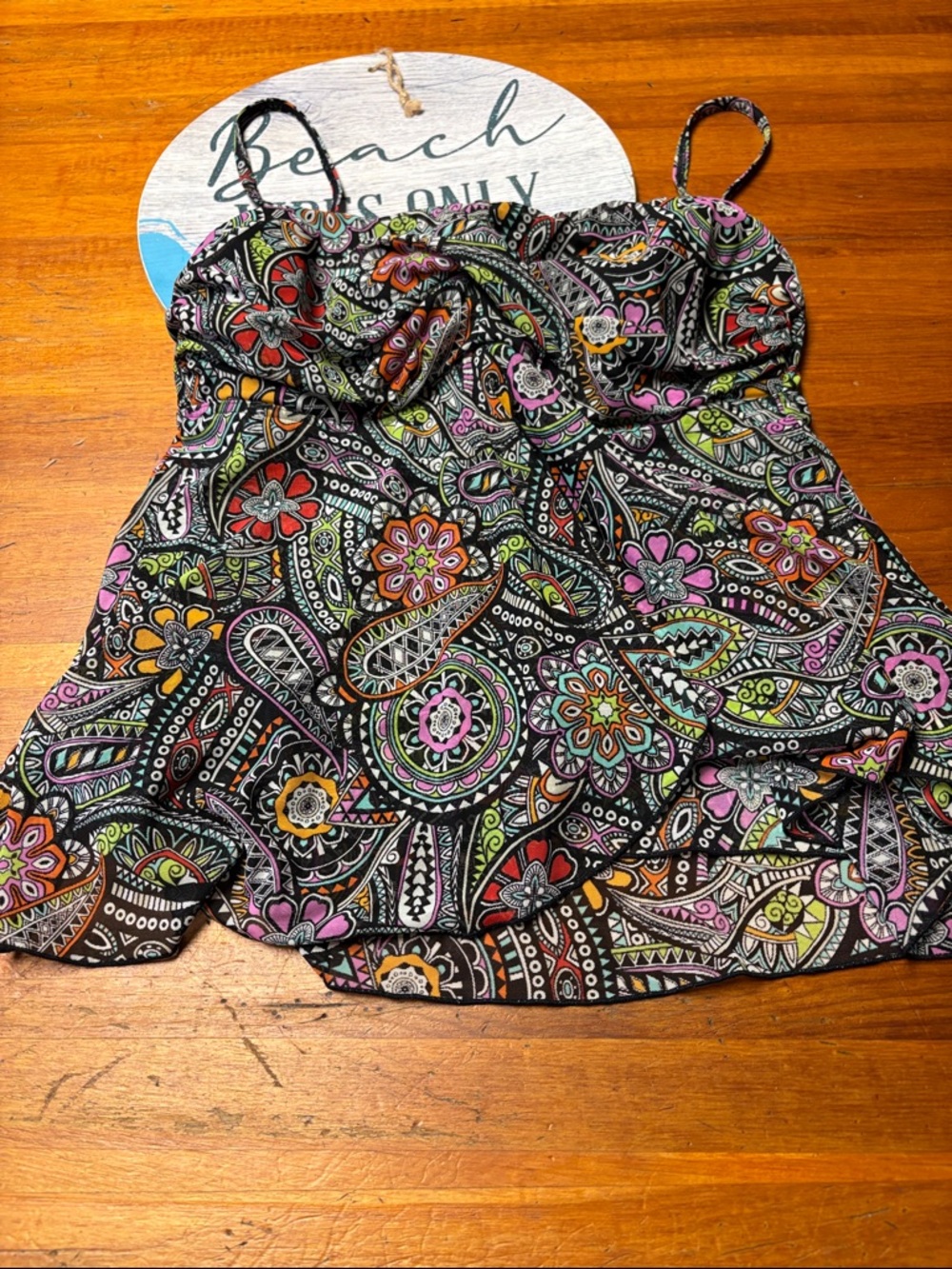 Black Multi Paisley Tankini Top Swim Bikini